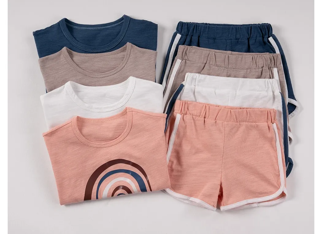 Summer 2pcs Children Clothes Sets Korea Moon Print Outfits Muslin Patchwork Casual Suits Kids Shorts T-shirt Boys Girls Outfits