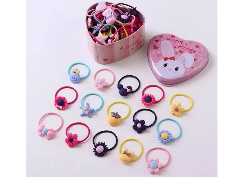 LOVE DADDY&MUMMY20Pcs/Box Cartoon Elastic Hair Bands Cute Bows Flower Rubber Band Hair Circle Sweet Hairbands for Kids Girls Hair Accessories