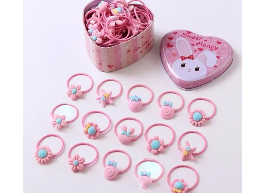 LOVE DADDY&MUMMY20Pcs/Box Cartoon Elastic Hair Bands Cute Bows Flower Rubber Band Hair Circle Sweet Hairbands for Kids Girls Hair Accessories