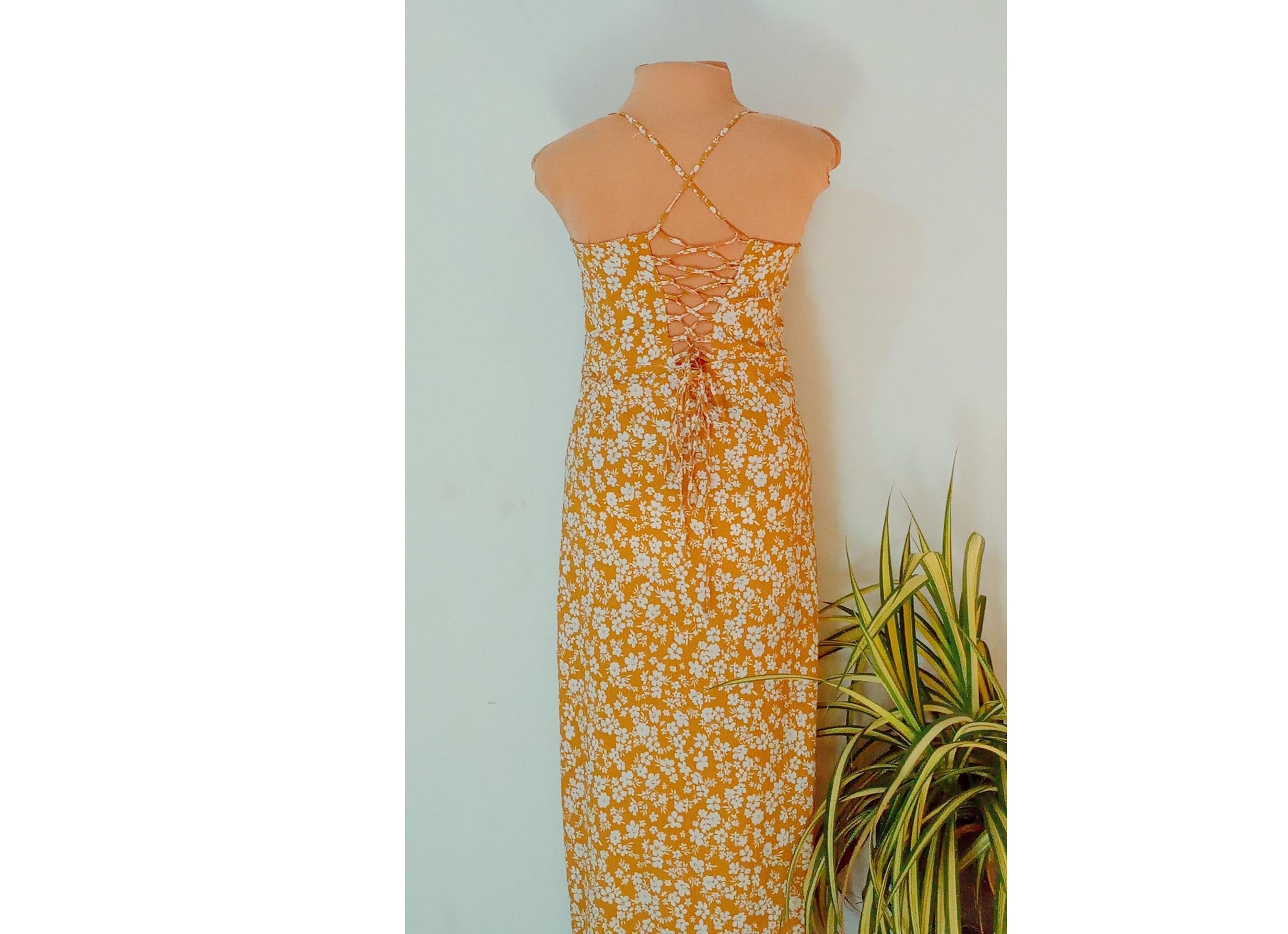Women yellow spaghetti strap maxi dress