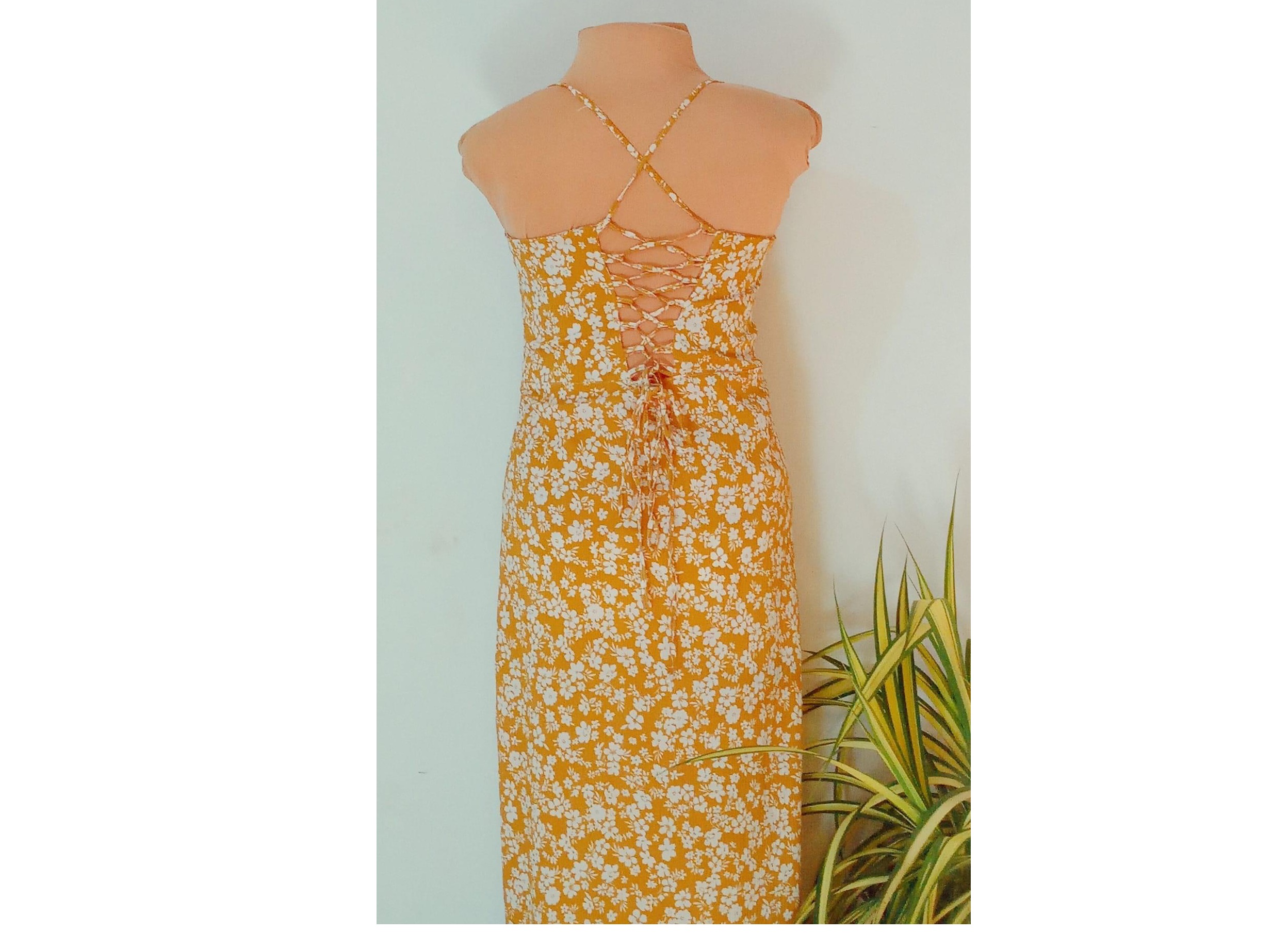 Women yellow spaghetti strap maxi dress