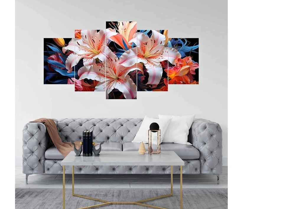 3D Wall Art Framed 5 Panel Large Size