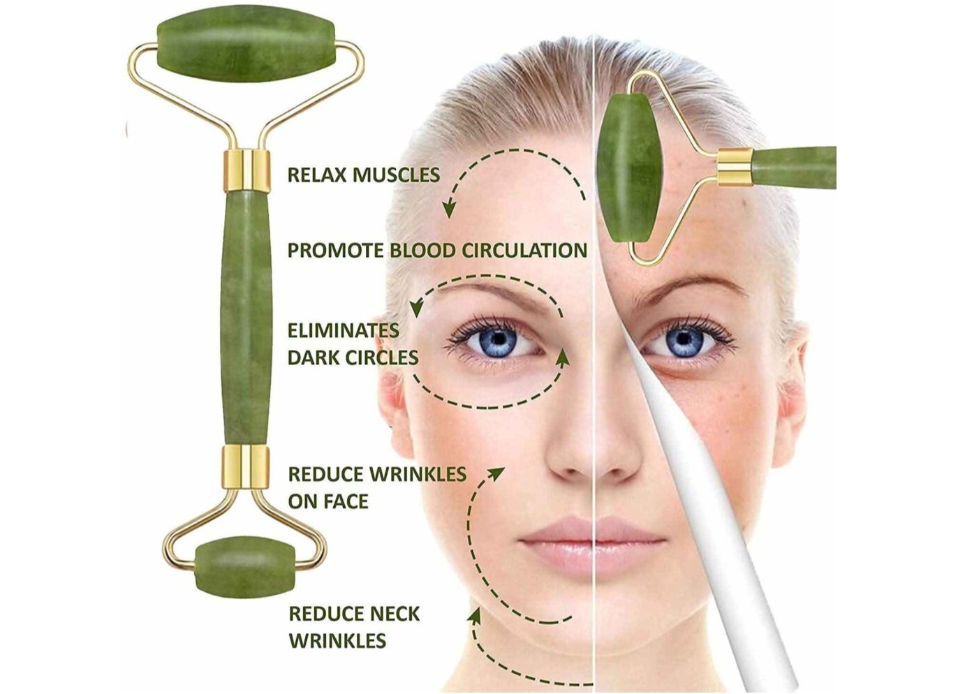 Flfwlass Facial Massager Jade Roller and Gua Sha Stone