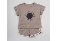 Summer 2pcs Children Clothes Sets Korea Moon Print Outfits Muslin Patchwork Casual Suits Kids Shorts T-shirt Boys Girls Outfits